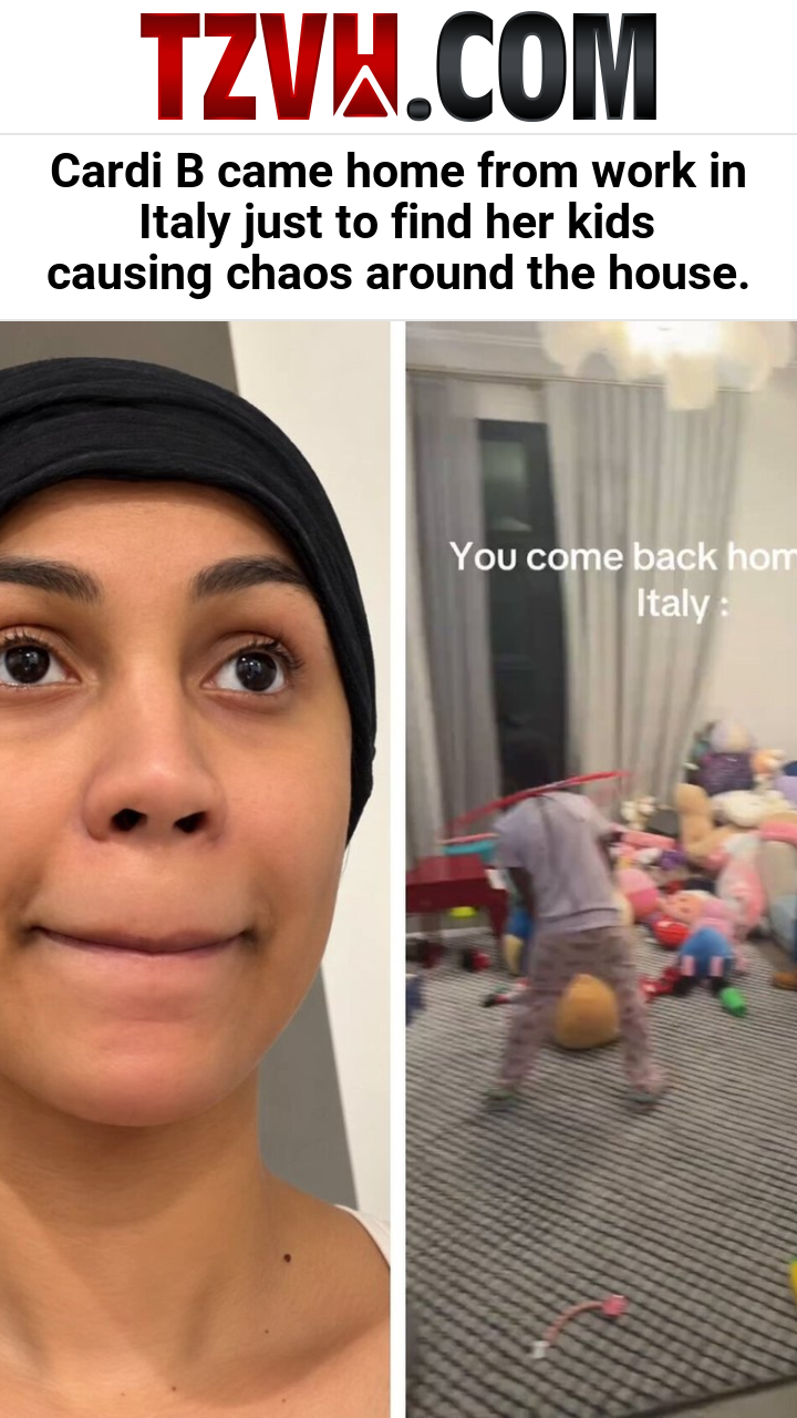 Cardi B came home from work in Italy just to find her kids causing chaos around the house.