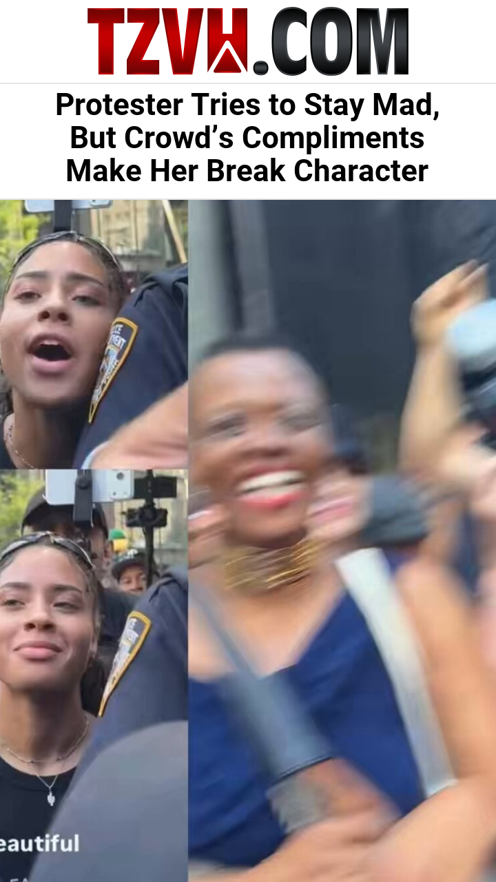 Protester Tries to Stay Mad, But Crowd’s Compliments Make Her Break Character