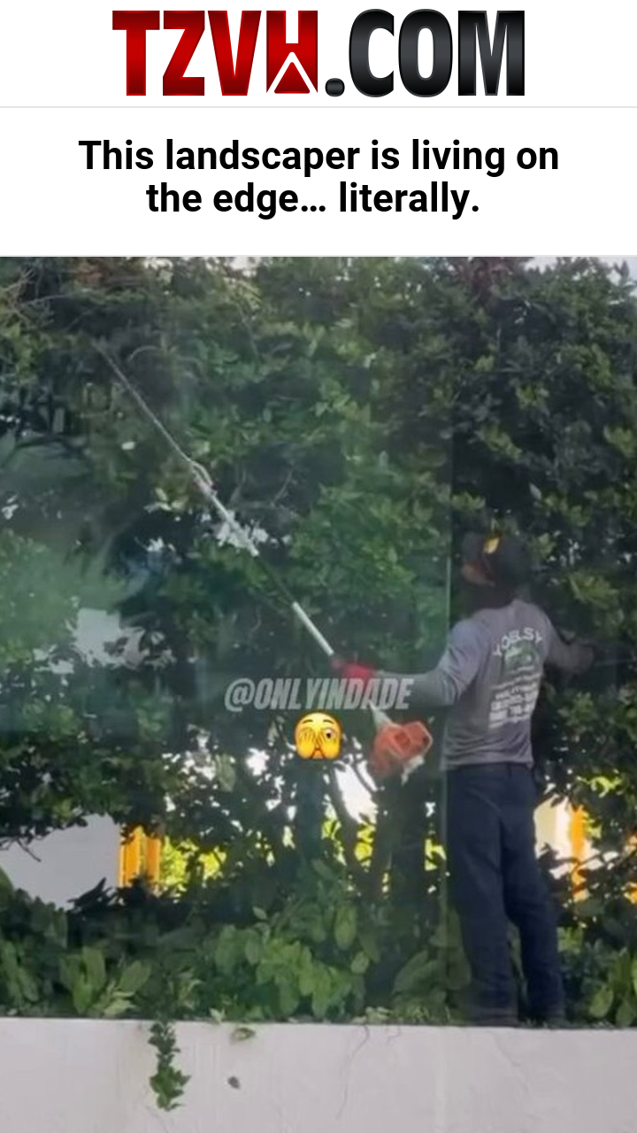 This landscaper is living on the edge… literally. 
