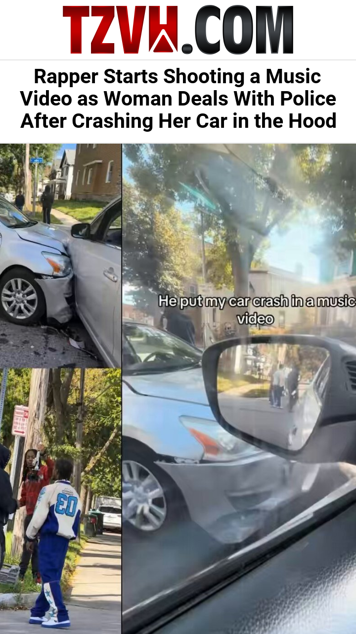 Rapper Starts Shooting a Music Video as Woman Deals With Police After Crashing Her Car in the Hood