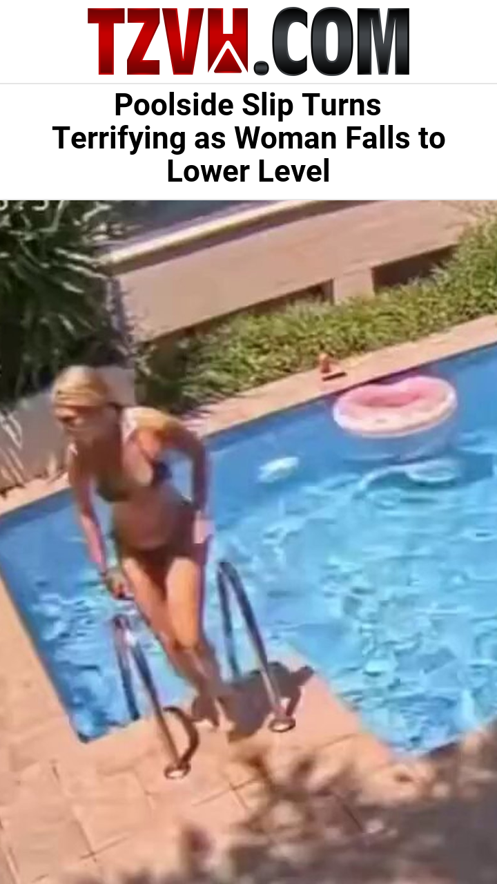 Poolside Slip Turns Terrifying as Woman Falls to Lower Level