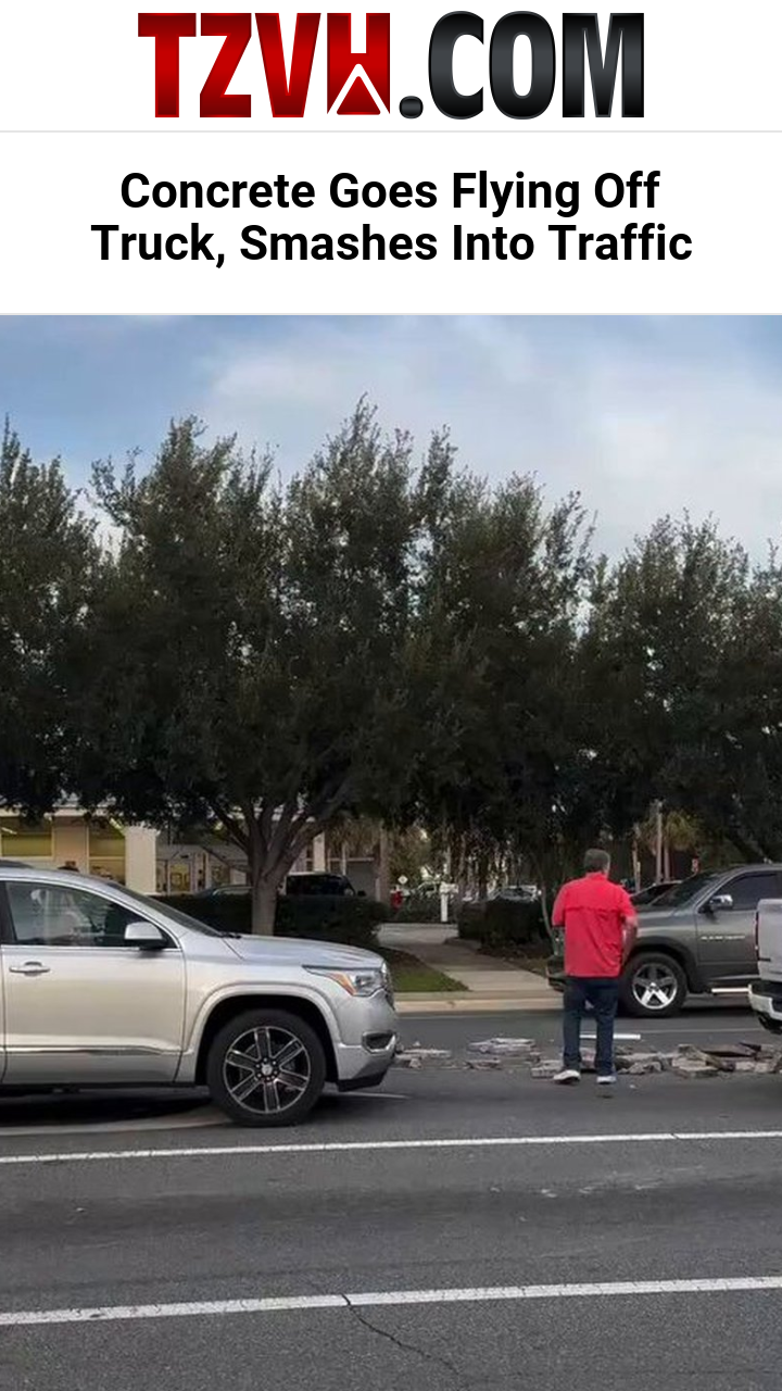 Concrete Goes Flying Off Truck, Smashes Into Traffic