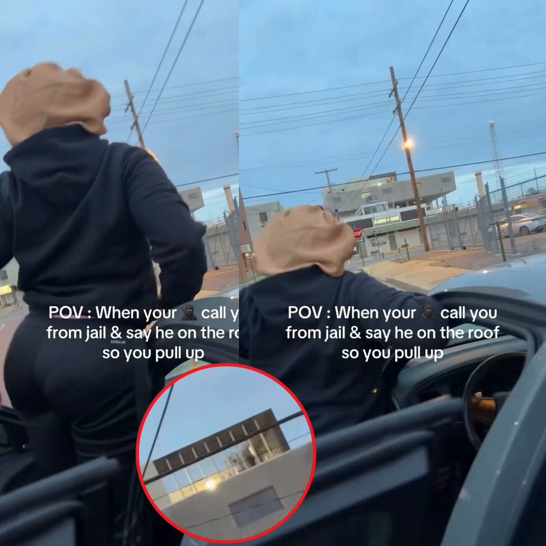 Woman Goes Viral After Pulling Up to Jail as Her Man Climbs on the Roof