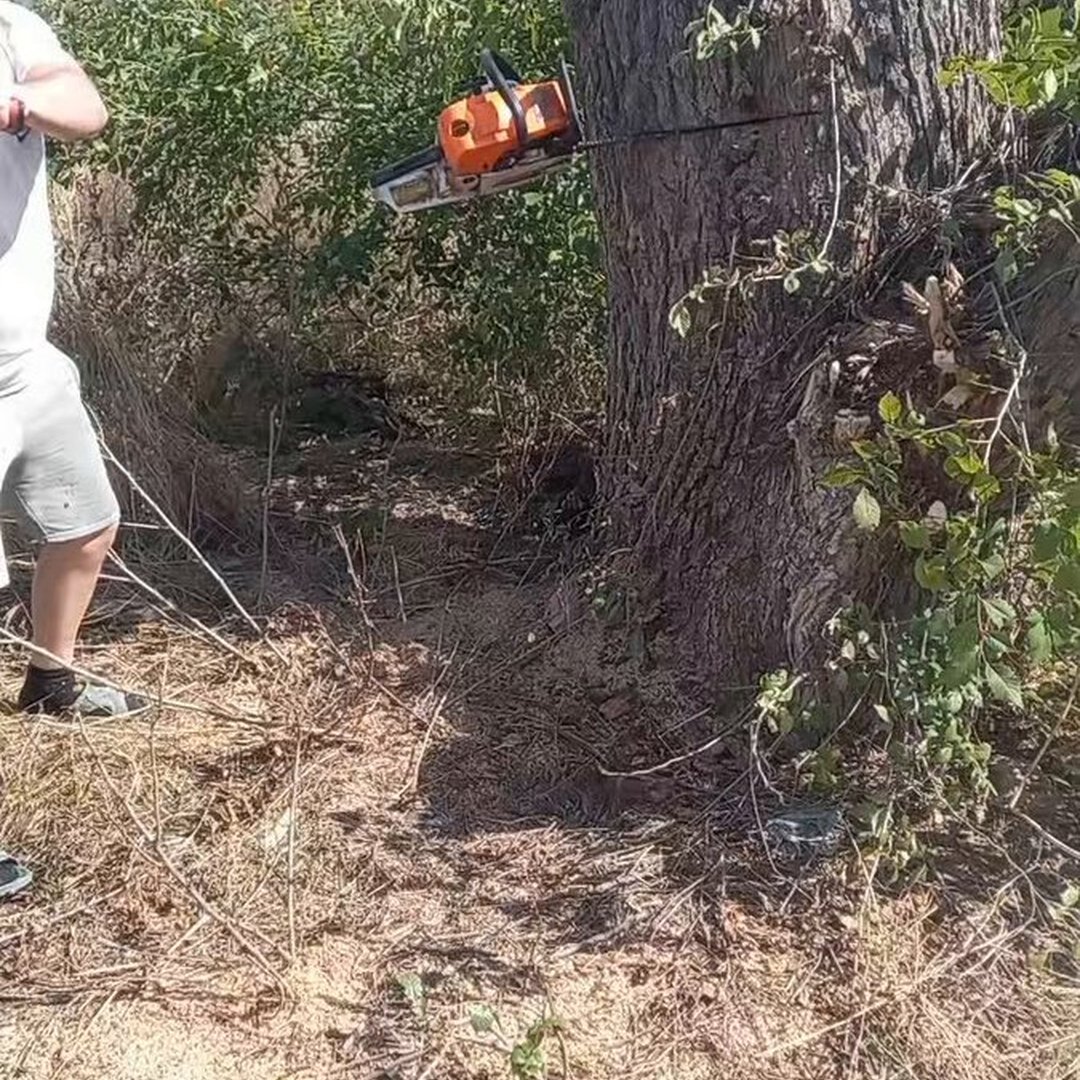 Pretty sure this is not how you use a chainsaw