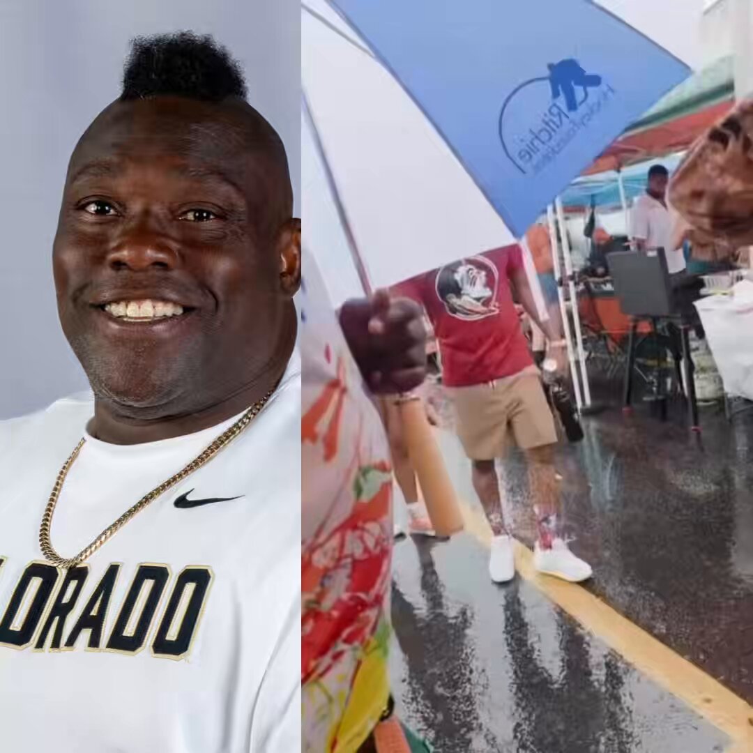 Warren Sapp Kicks Man Seeking Cover Under His Umbrella at Tailgate