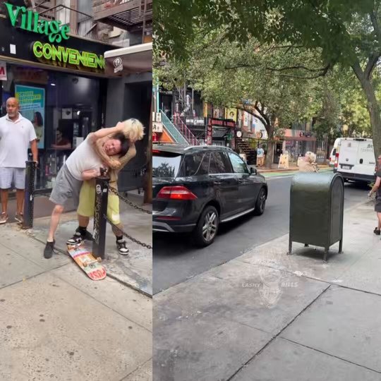 Skateboarder goes off after near-miss, smashing up driver’s car with his board in wild road-rage moment.