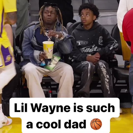 Lil Wayne Spotted Courtside in Dad Mode with His Son