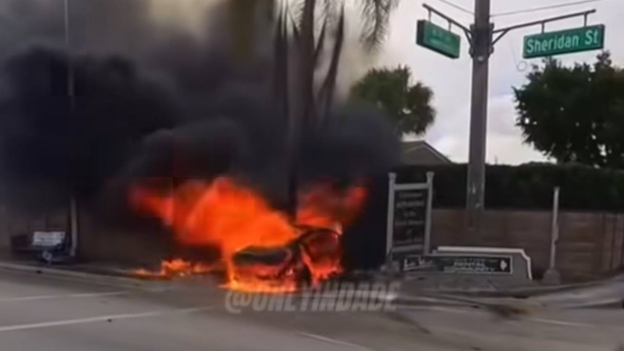 Video Footage of Fiery Car Crash In Miami; One Dead